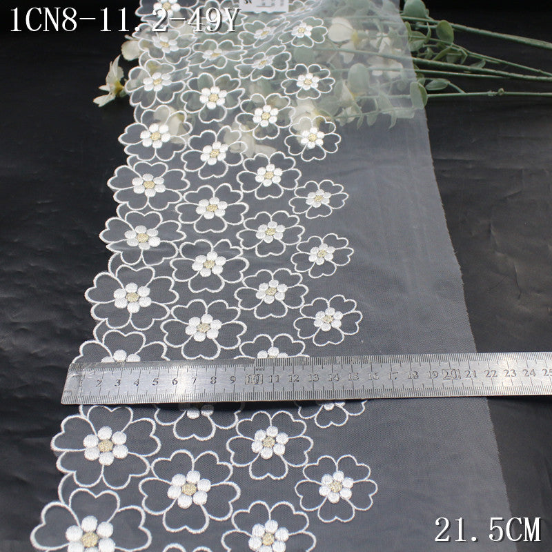 FREEDOMBEAUTY | [1pack] Japanese pink and white simple gold thread flower mesh embroidery lace, skirt handmade jewelry lace accessories