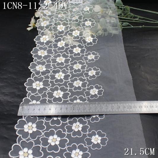 FREEDOMBEAUTY | [1pack] Japanese pink and white simple gold thread flower mesh embroidery lace, skirt handmade jewelry lace accessories