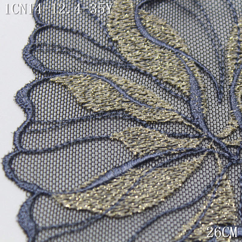 FREEDOMBEAUTY |  retro light luxury gorgeous gold thread flower mesh embroidery lace, dress skirt lace accessories