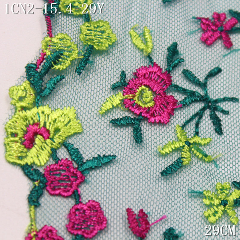 FREEDOMBEAUTY | [1Pack] Pink and green mesh embroidery lace pastoral small floral, clothing skirt decoration DIY lace accessories