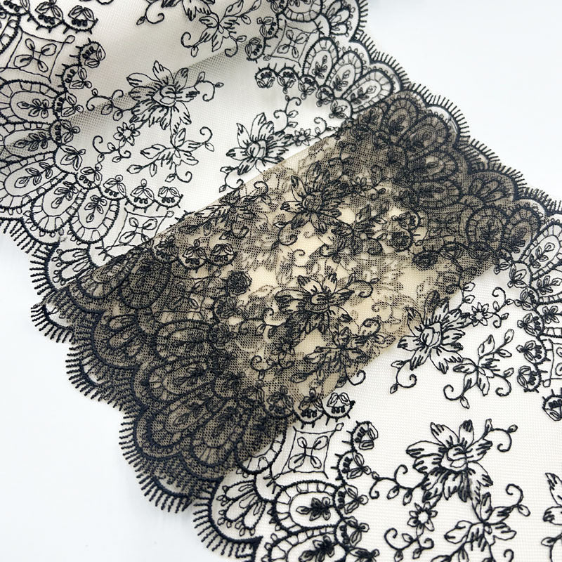 FREEDOMBEAUTY | Factory Spot Mesh Lines Delicate Embroidery Lace Accessories Wholesale Curtains Underwear Bra Lace Black