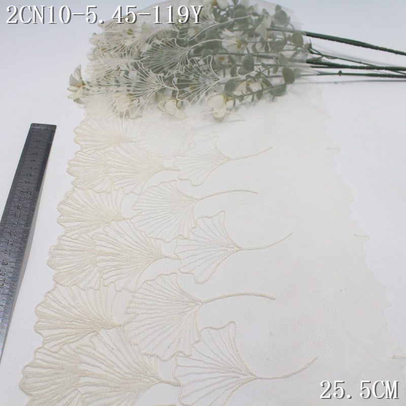 【1Pack】-Freedombeauty | Light apricot mesh simple style unilateral ginkgo biloba pattern embroidery lace 25.5cm clothing accessories lace