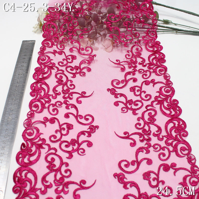 FREEDOMBEAUTY | Rose Red Classical Bilateral Roll Grass Mesh Embroidery Lace, Apparel Underwear Home Accessories