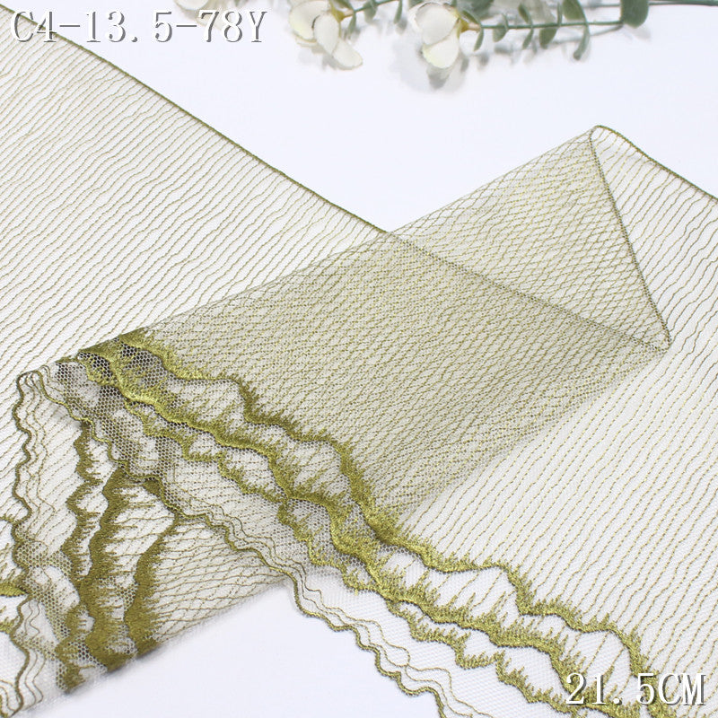 FREEDOMBEAUTY | Olive green light mesh texture wavy layer embroidery lace, Mori clothing wedding lace accessories