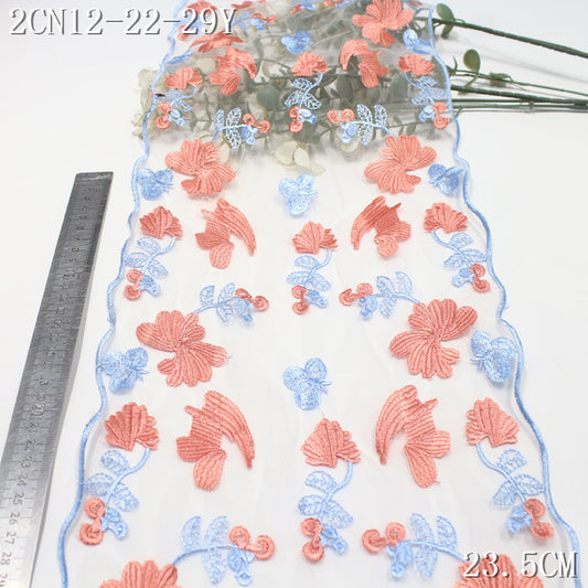 FREEDOMBEAUTY | Beautiful Color Blues Orange Pink Flower Mesh Embroidery Lace, Clothing Decoration Curtain Lace Accessories