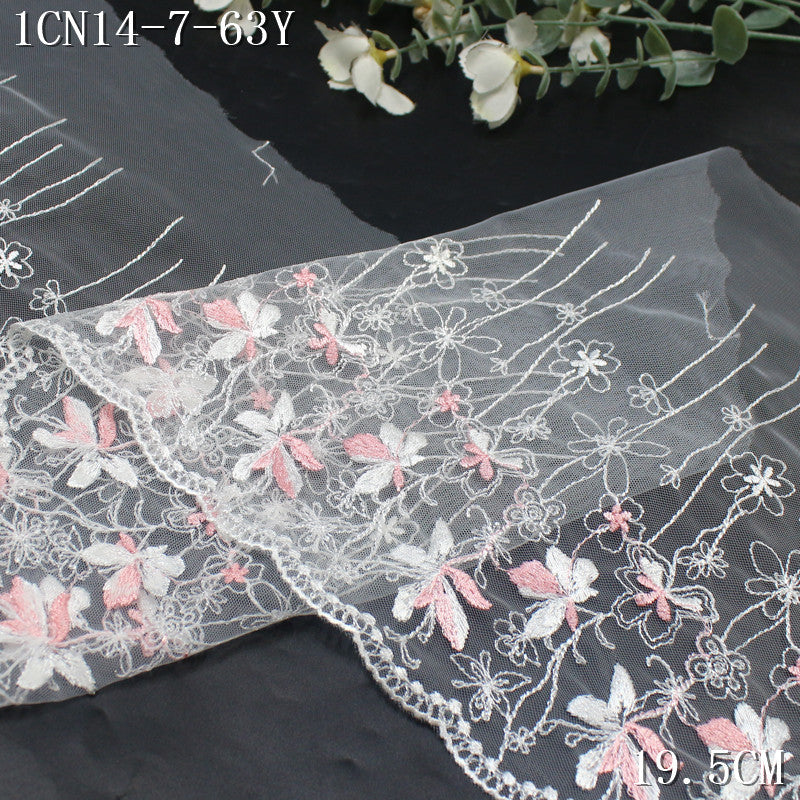 【1Pack】-Freedombeauty | French small fresh white mesh pink flower cluster texture embroidery lace 19.5cm veil jewelry accessories