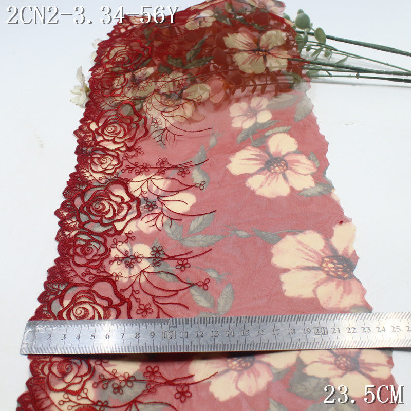 FREEDOMBEAUTY | Shengbud crimson print mesh embroidered lace rose pattern 21cm pajamas underwear lace accessories