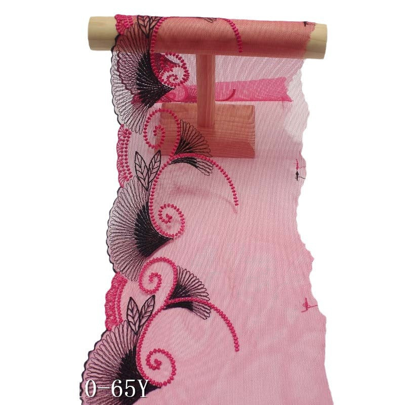 FREEDOMBEAUTY | [1Pack] Rose red mesh fashion fan pattern embroidery lace 31.5cm clothing curtain lace accessories