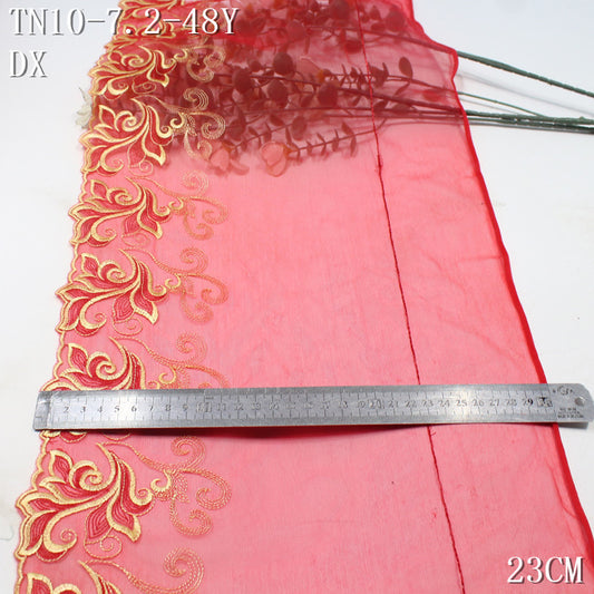 FREEDOMBEAUTY | Chinese gold-red rolled grass pattern red mesh embroidery lace 24cm veil wedding dress decoration accessories