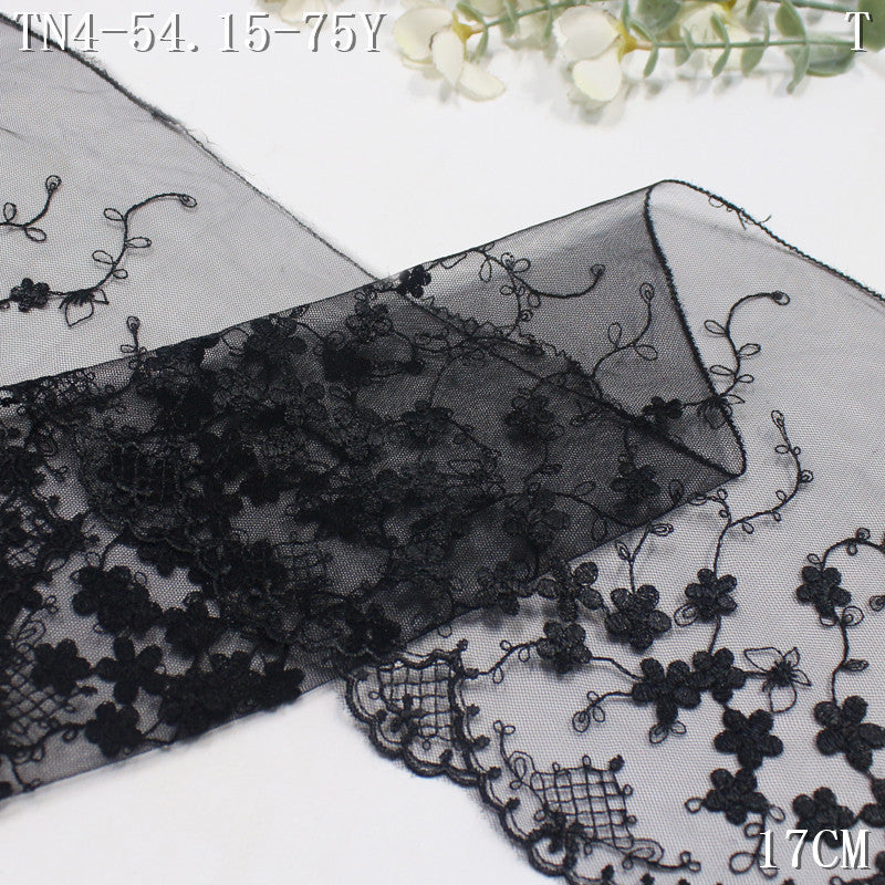 【1Pack】-Freedombeauty | French black and yellow mesh yarn single wave small floral vine embroidery lace 17cm Lolita clothing home textile accessories