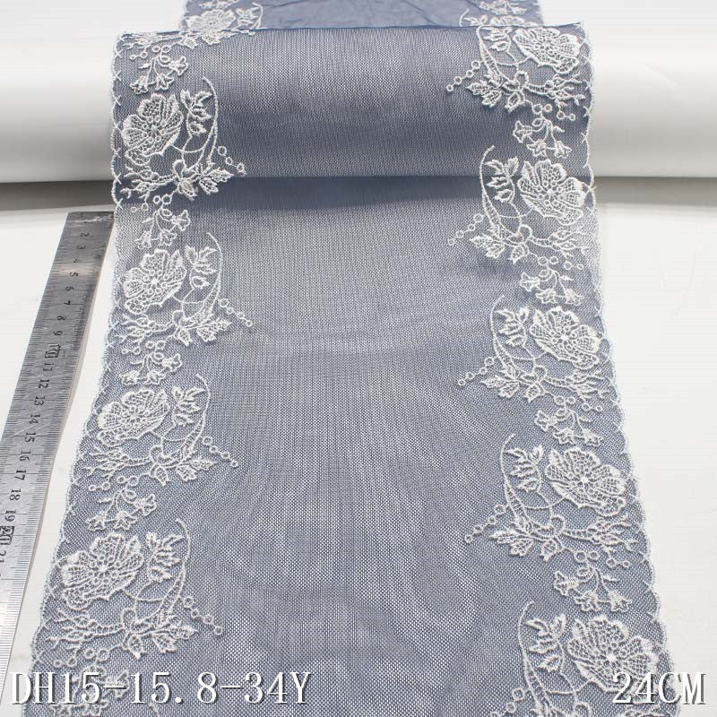 FREEDOMBEAUTY | Dark blue mesh embroidery lace bilateral polyester thread flower 24cm accessories wholesale DIY clothing home textiles
