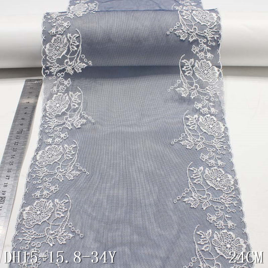 FREEDOMBEAUTY | Dark blue mesh embroidery lace bilateral polyester thread flower 24cm accessories wholesale DIY clothing home textiles