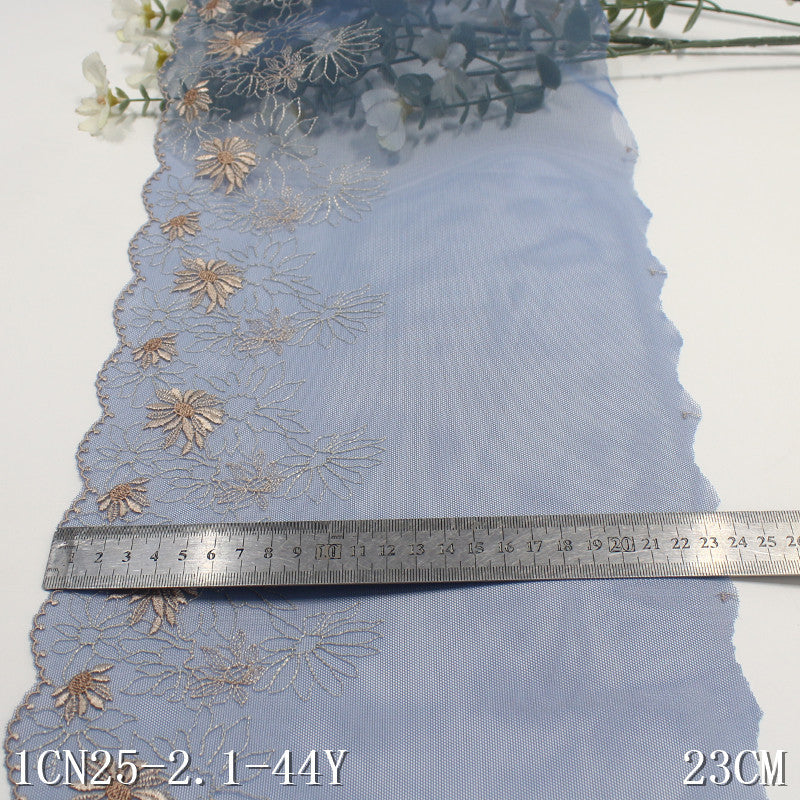 FREEDOMBEAUTY | Tanglong blue mesh yarn single and double-sided national style flower embroidery lace, curtain sofa cushion lace accessories DIY