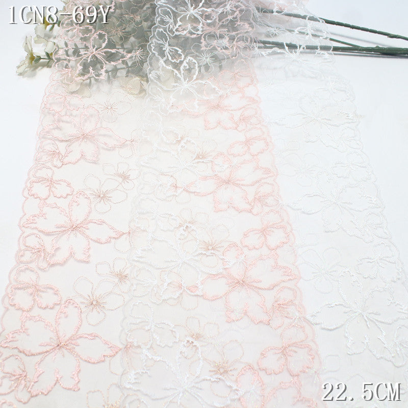 FREEDOMBEAUTY | [1Pack] Simple and beautiful silver thread flower light mesh embroidery lace, wedding dress decorative lace accessories DIY