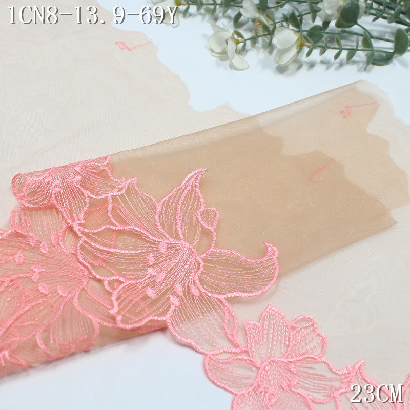 【1Pack】-Freedombeauty | Classic multi-color unilateral lily flower mesh embroidery lace 22.5cm clothing accessories DIY accessories