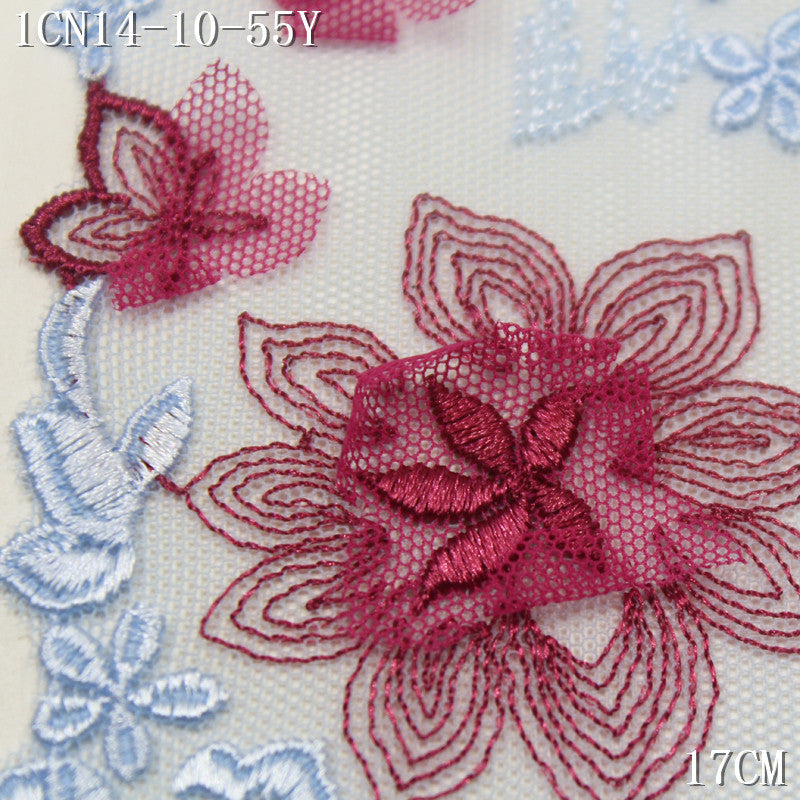 【1Pack】-Freedombeauty | Light blue mesh fresh and beautiful three-dimensional flower embroidery lace 17cm fashion skirt decoration handmade accessories