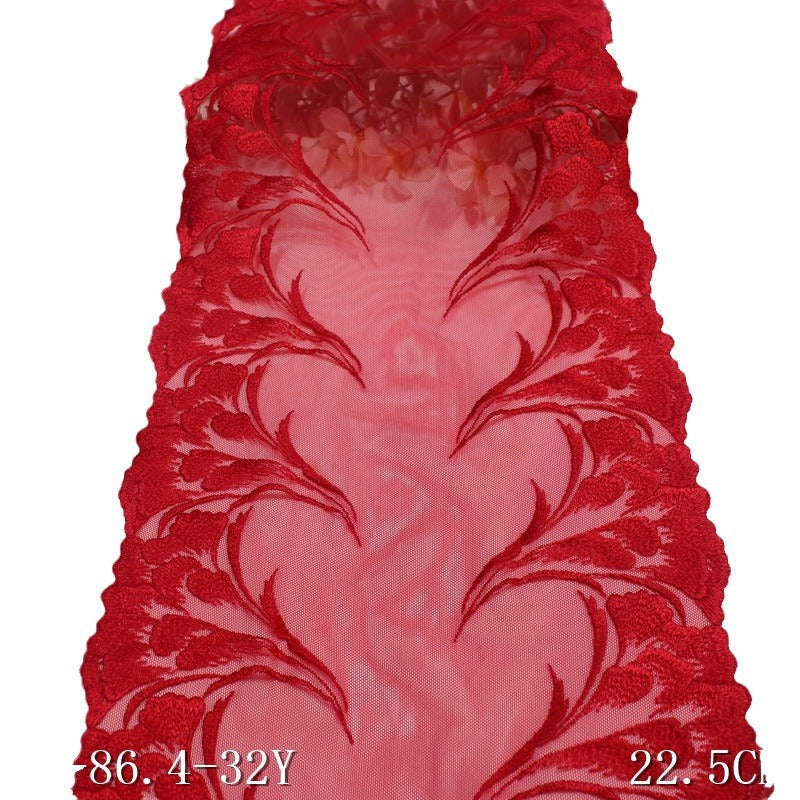 FREEDOMBEAUTY | Big red single/bilateral exquisite stamen embroidered lace 21cm underwear home textile lace accessories