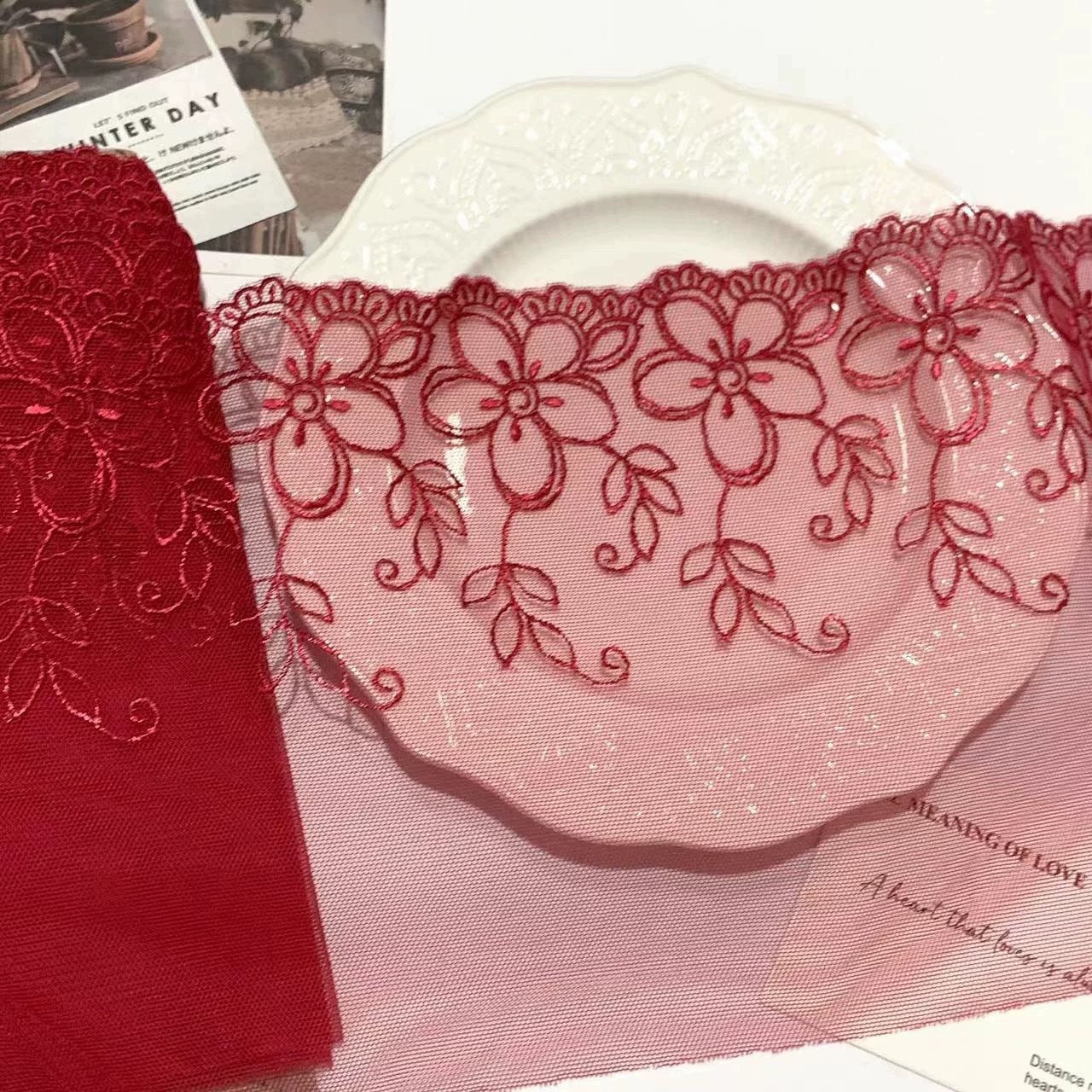 FREEDOMBEAUTY | Spot plain and elegant mesh embroidery lace accessories decorative fabric design clothing DIY