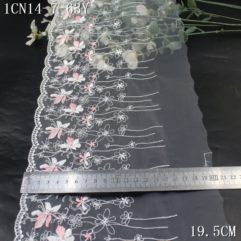 【1Pack】-Freedombeauty | French small fresh white mesh pink flower cluster texture embroidery lace 19.5cm veil jewelry accessories