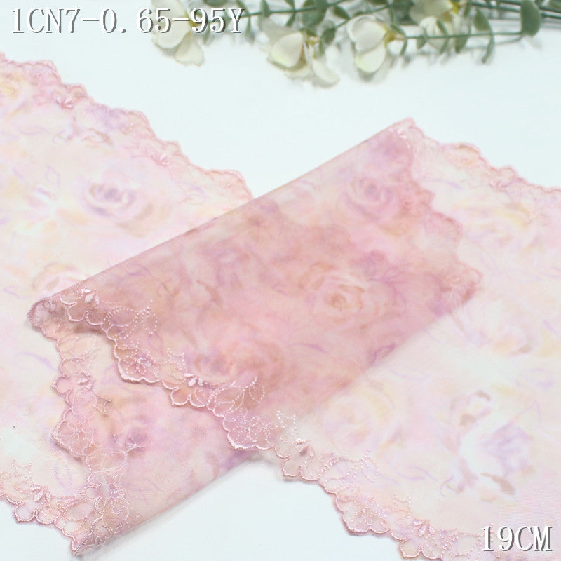 FREEDOMBEAUTY | [1Pack] Fresh printing mesh yarn bilateral flower embroidery lace 23cm skirt clothing DIY decorative lace accessories