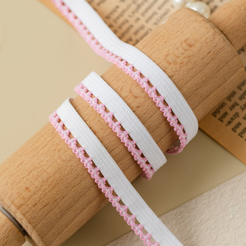 FREEDOMBEAUTY | Factory Direct 1.0CM Pink Peach Heart Nylon Bud Belt White Spot, Underwear Clothing Decoration Elastic Band