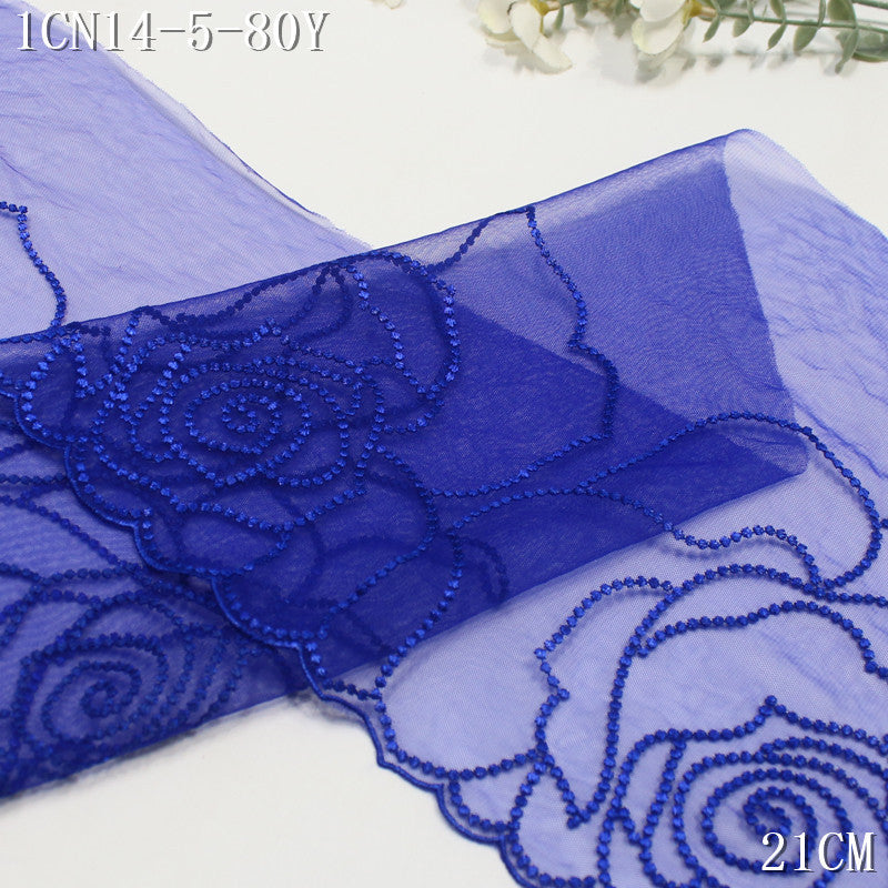 FREEDOMBEAUTY | Simple three-color mesh yarn half-width rose pattern embroidery lace 21cm clothing accessories lace accessories