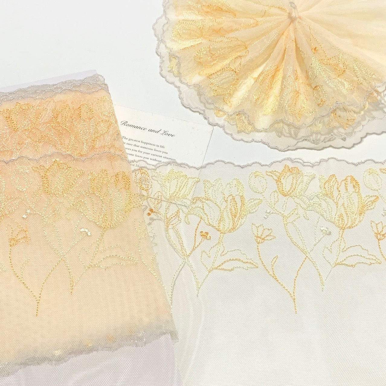 FREEDOMBEAUTY | Spot light yellow retro tulip embroidered mesh lace accessories decorative design DIY