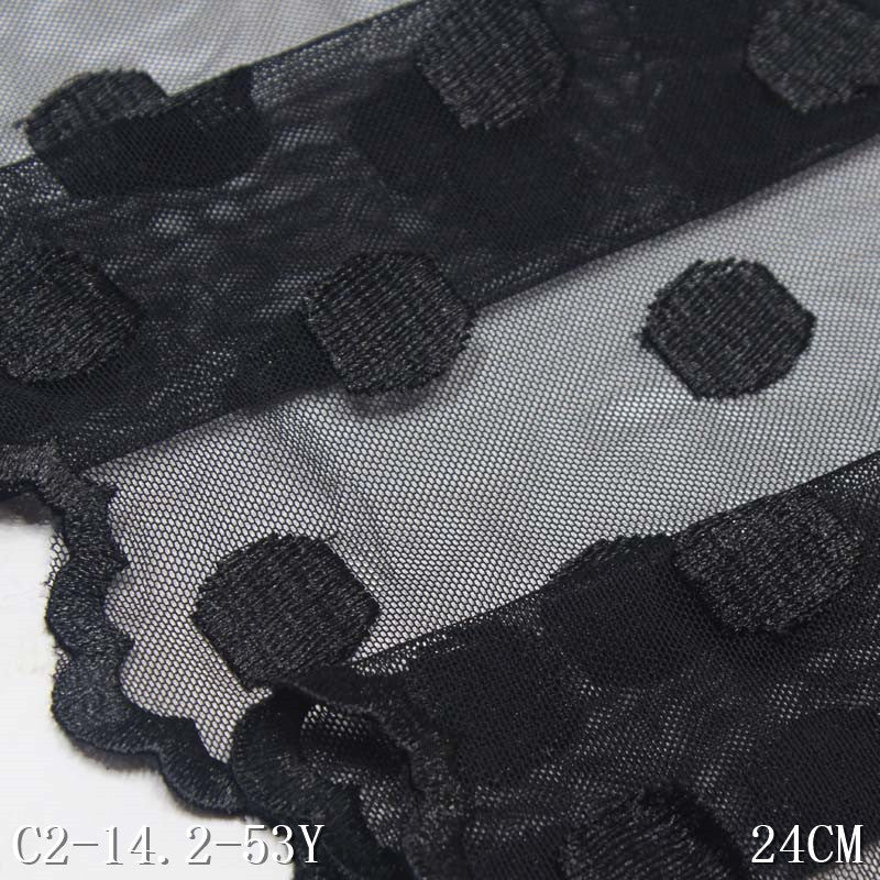 FREEDOMBEAUTY | Black Mesh Spotted Polyester Thread Embroidery Lace, Accessories Wholesale Curtains Clothing Accessories Textile Accessories