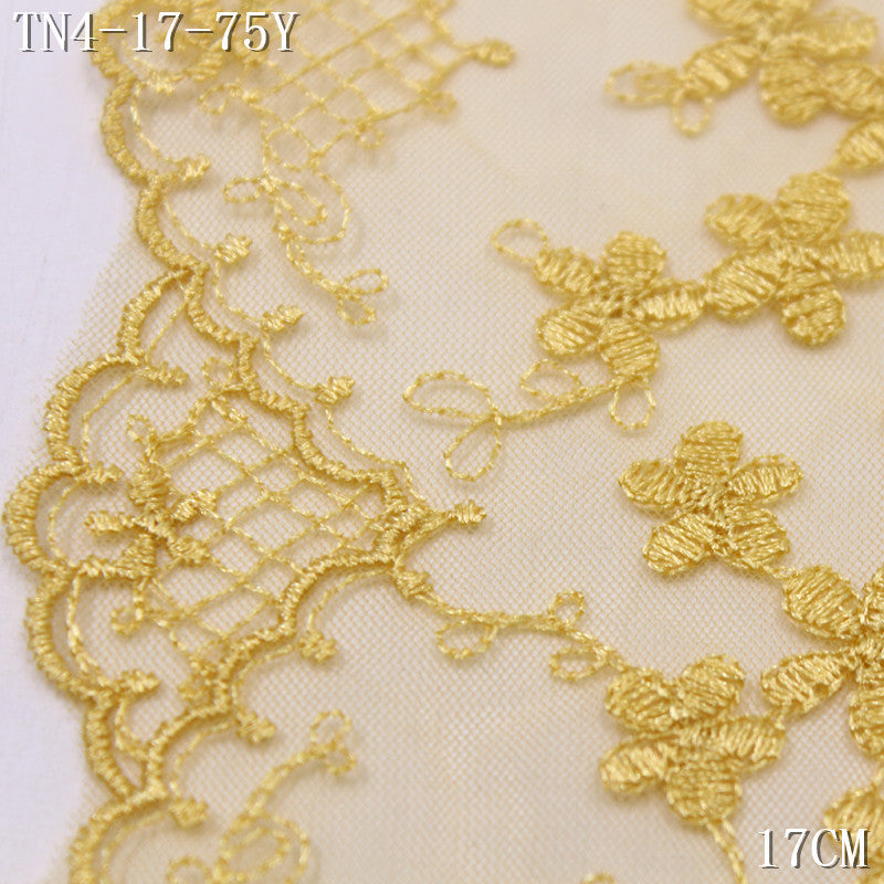 【1Pack】-Freedombeauty | French black and yellow mesh yarn single wave small floral vine embroidery lace 17cm Lolita clothing home textile accessories