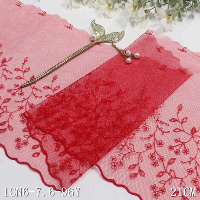 FREEDOMBEAUTY | [1Pack] Red apricot two-color mesh yarn half-width small branches embroidered lace 21cm clothing home textile handmade lace accessories
