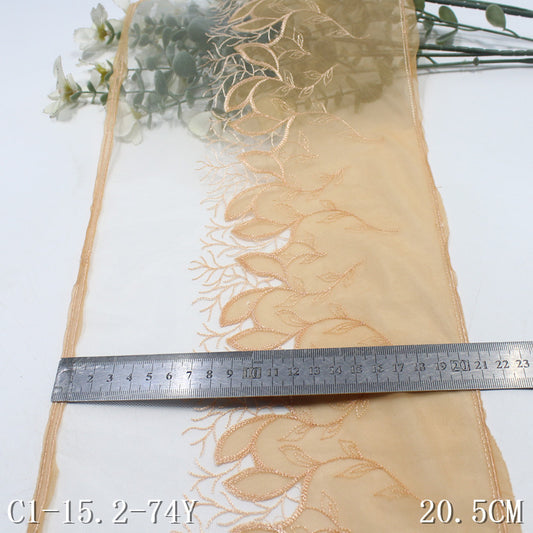 FREEDOMBEAUTY | Apricot double mesh fashion branches and leaves embroidery lace, clothing handmade DIY lace accessories