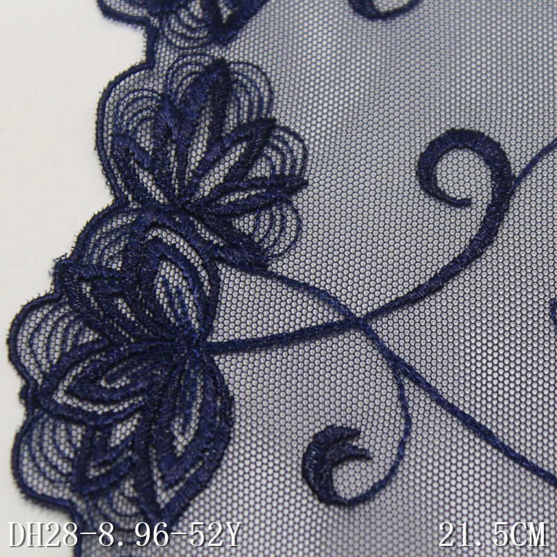 FREEDOMBEAUTY | [1Pack] Elegant retro navy blue mesh yarn unilateral vine flower embroidery lace 21.5cm clothing accessories