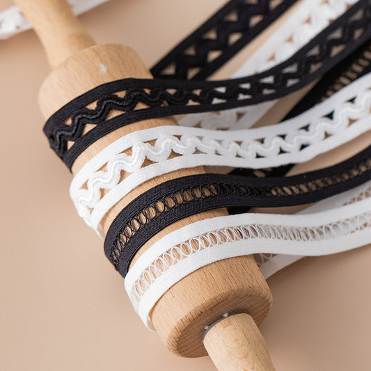 FREEDOMBEAUTY | Factory direct 2.0CM light strip wave 1.5CM circle fish silk black and white spot elastic nylon elastic band