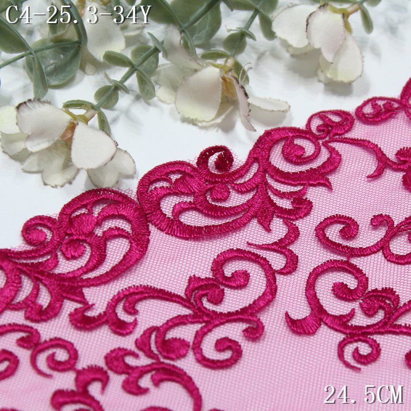 FREEDOMBEAUTY | Rose Red Classical Bilateral Roll Grass Mesh Embroidery Lace, Apparel Underwear Home Accessories