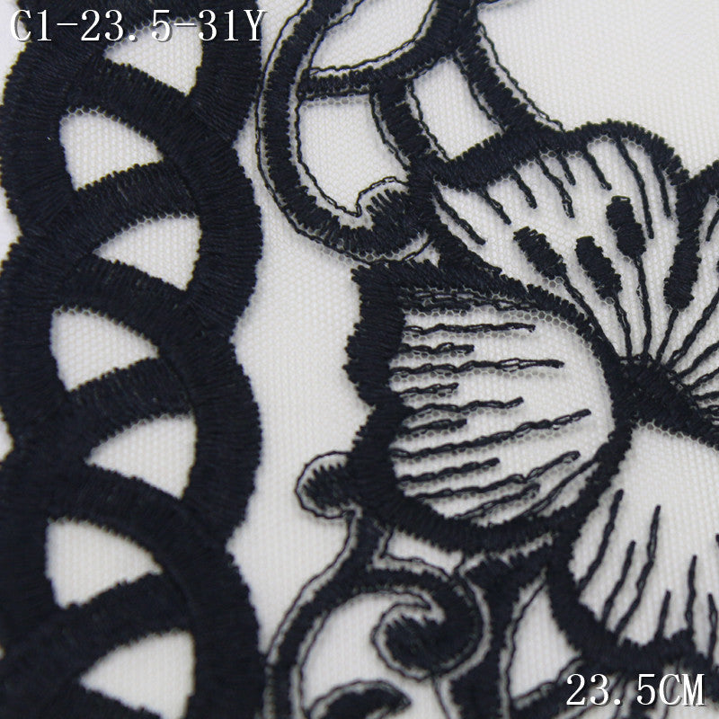FREEDOMBEAUTY | Vintage black bilateral large flower mesh embroidery lace, pajamas lace accessories DIY