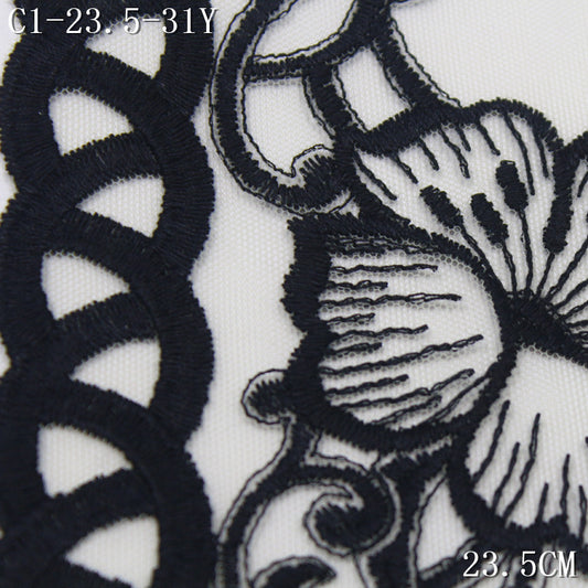 FREEDOMBEAUTY | Vintage black bilateral large flower mesh embroidery lace, pajamas lace accessories DIY