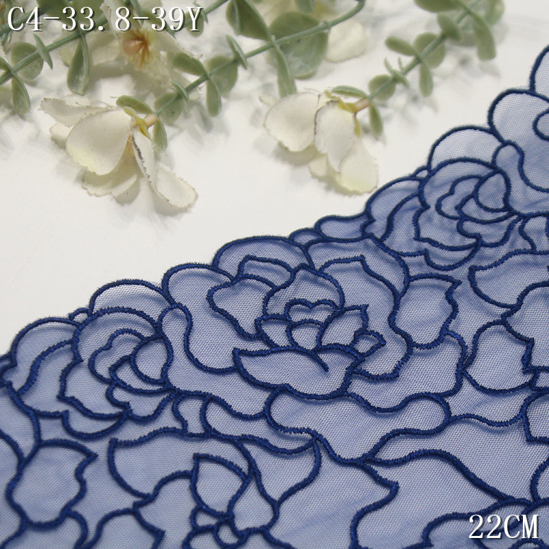 【1Pack】-Freedombeauty | Navy blue European simple wind full-width tracing flower mesh embroidery 22cm clothing accessories lace