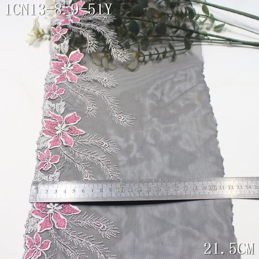 FREEDOMBEAUTY | [1Pack] Black mesh classic silver thread flower spike embroidery lace 21.5cm performance clothing dress up lace accessories