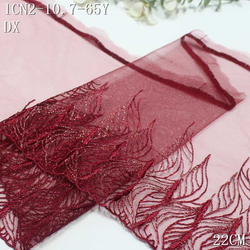 FREEDOMBEAUTY | Modern Crimson Silver Thread Rolled Leaf Mesh Embroidery Lace, Clothing Dress Lace Accessories