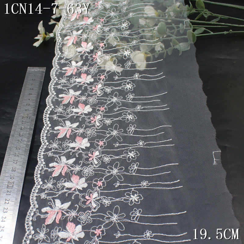 【1Pack】-Freedombeauty | French small fresh white mesh pink flower cluster texture embroidery lace 19.5cm veil jewelry accessories