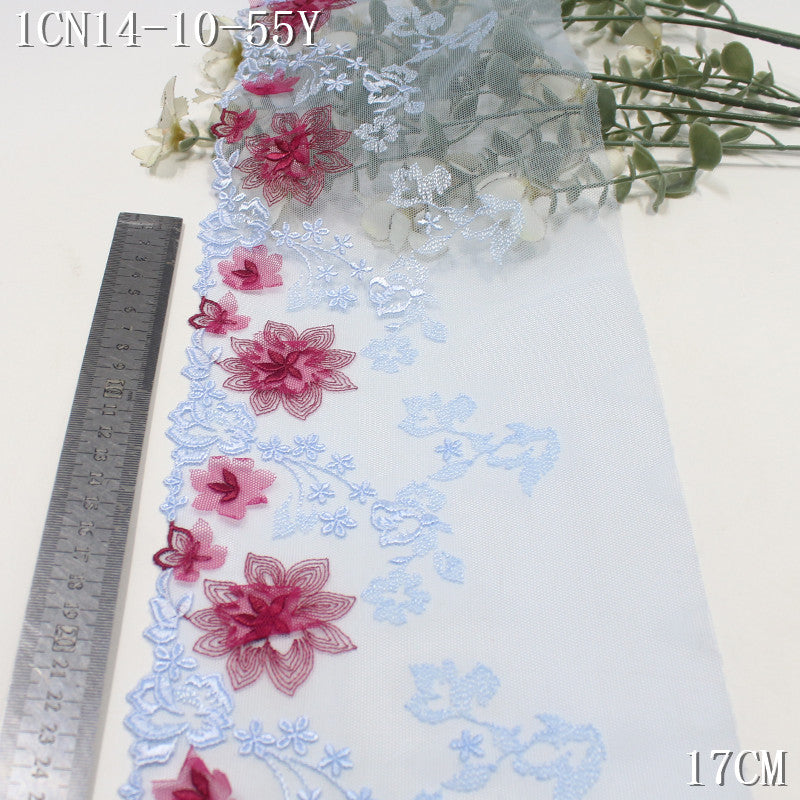 【1Pack】-Freedombeauty | Light blue mesh fresh and beautiful three-dimensional flower embroidery lace 17cm fashion skirt decoration handmade accessories