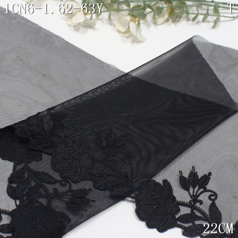 FREEDOMBEAUTY | Modern Black Mesh Bilateral Fabric Flower Embroidery Lace 26cm Light Transparent Women's Home Textile Accessories