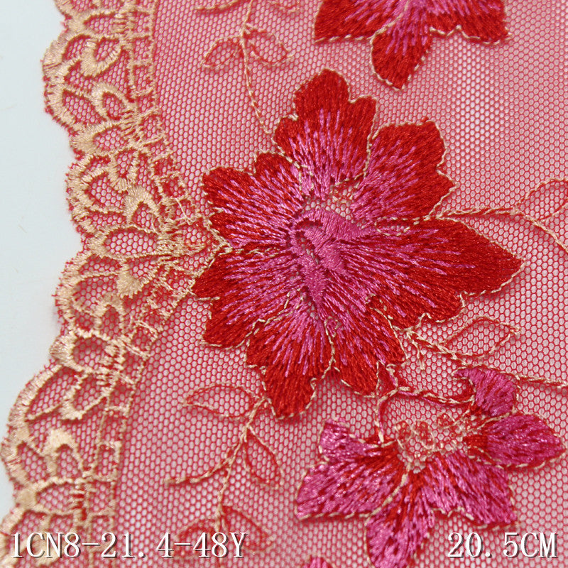 FREEDOMBEAUTY | Red exquisite flower mesh yarn embroidered lace 20cm Hanfu ancient clothing edge lace accessories