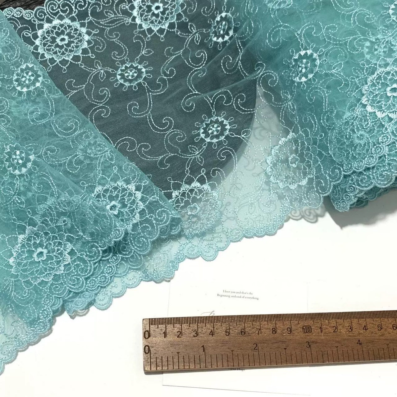 FREEDOMBEAUTY | Spot Mint Blue-Green Bilateral Full Embroidery Elastic Mesh Embroidery Lace Accessories Design