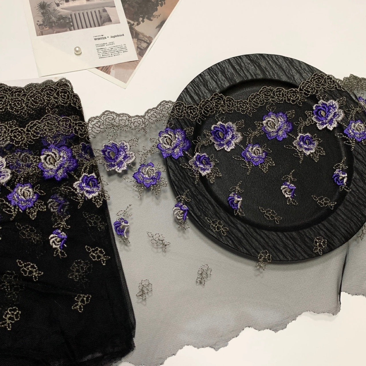 FREEDOMBEAUTY | Spot rose mesh embroidery lace accessories decorative fabric design clothing DIY