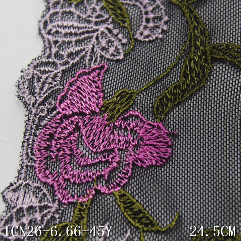 FREEDOMBEAUTY | Classic black mesh pink and green flower embroidery lace, sofa cushion pillow edge jewelry lace accessories DIY