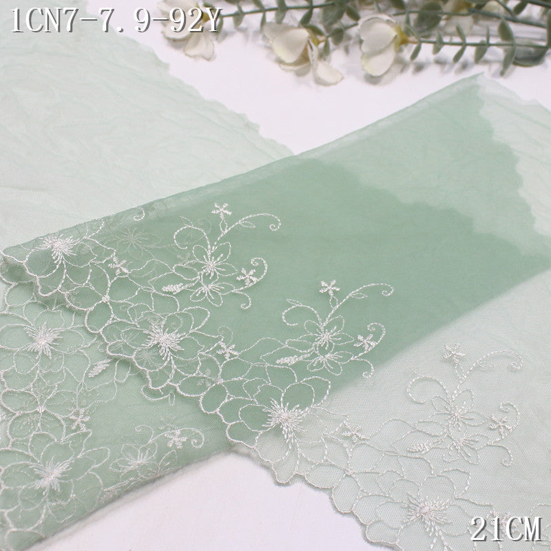 FREEDOMBEAUTY | Fresh green mesh yarn simple flower embroidery lace 21cm skirt hair band clothing lace accessories