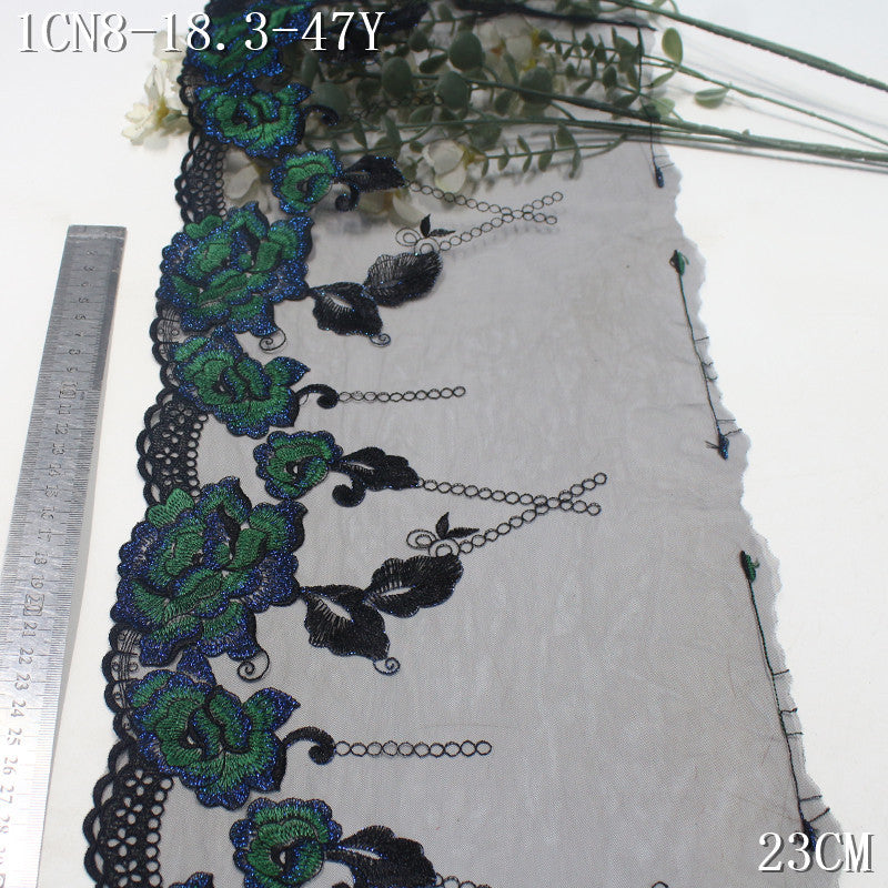 FREEDOMBEAUTY | [1Pack] Retro gradual change blue-green silver thread flower mesh embroidery lace, high-end clothing underwear accessories