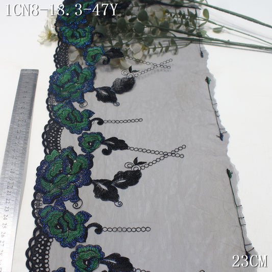 FREEDOMBEAUTY | [1Pack] Retro gradual change blue-green silver thread flower mesh embroidery lace, high-end clothing underwear accessories