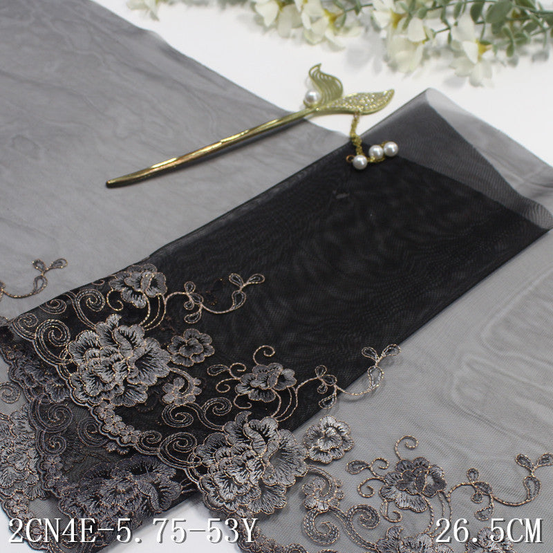 FREEDOMBEAUTY | Classic Black Gold Thread Flower Mesh Embroidery Lace 21cm Clothing Home Textiles Lace Accessories